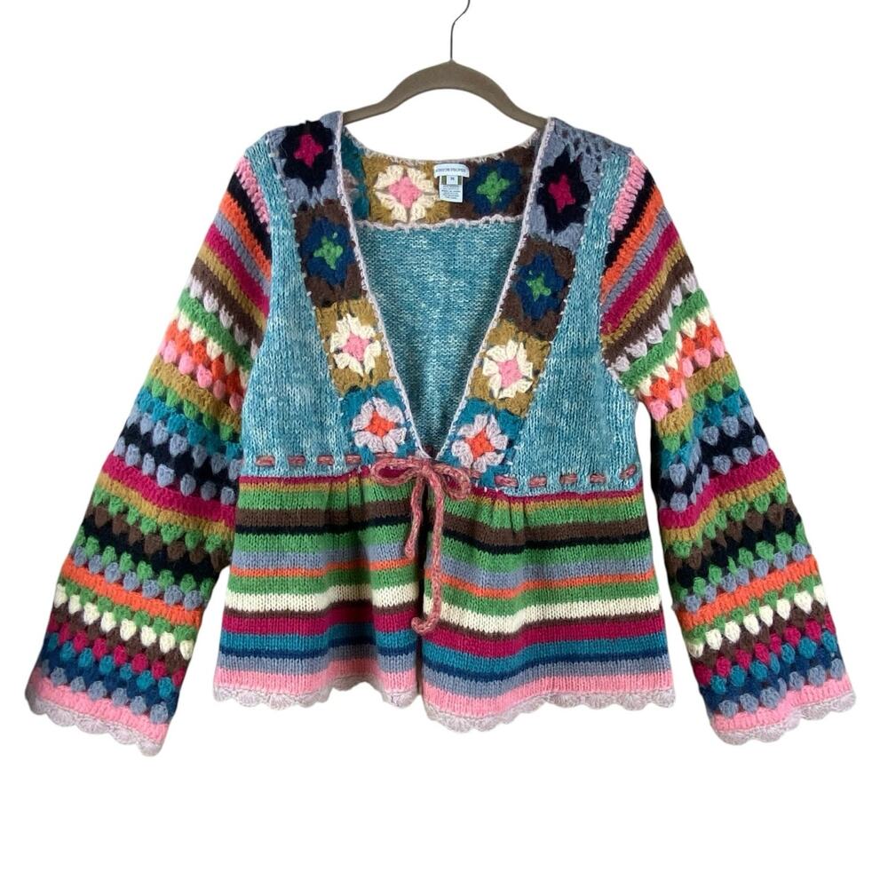 Boston Proper Boho Crochet Cardigan Sweater Size M Colorful